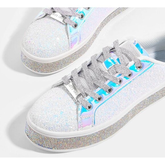 LUCKY STEP Womens White Glitter Sneakers Sparkly Bedazzled Wedding Bridal Shoes - Picture 8 of 9
